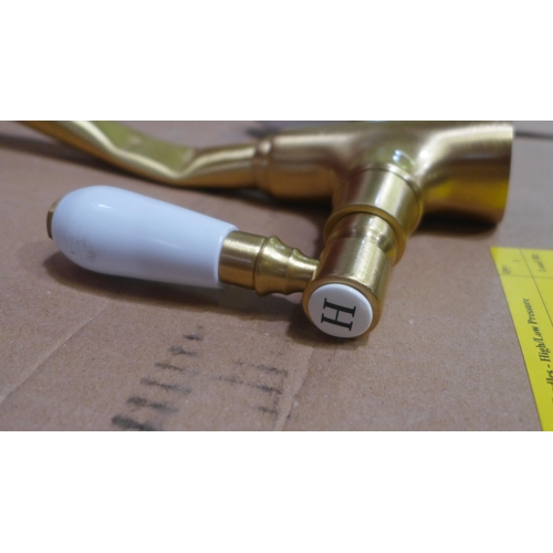 3060 - 2 Fortuna Taps Bronze with White Handles - (One Damaged) - High/Low Pressure  - Model no  64FS544ELR... 