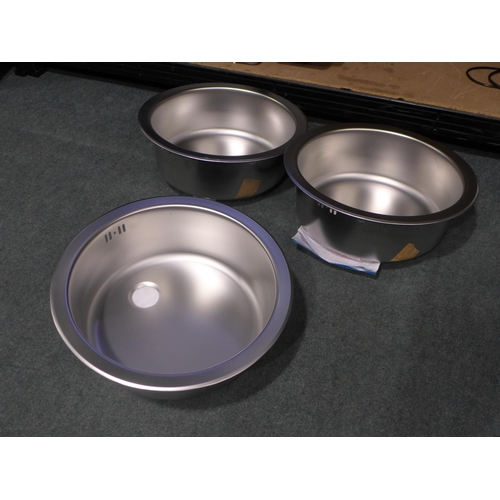 3077 - 3x 450mm Installation Round Stainless Steel Sinks - Model no  1008987 , Original RRP £25.00 inc. vat... 