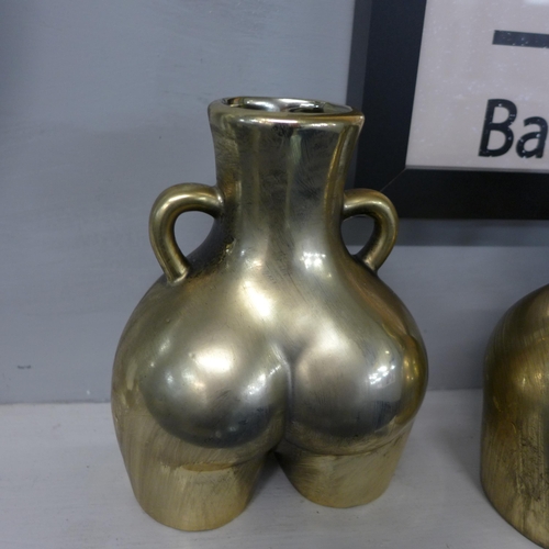 1308 - A pair of gold lady vases