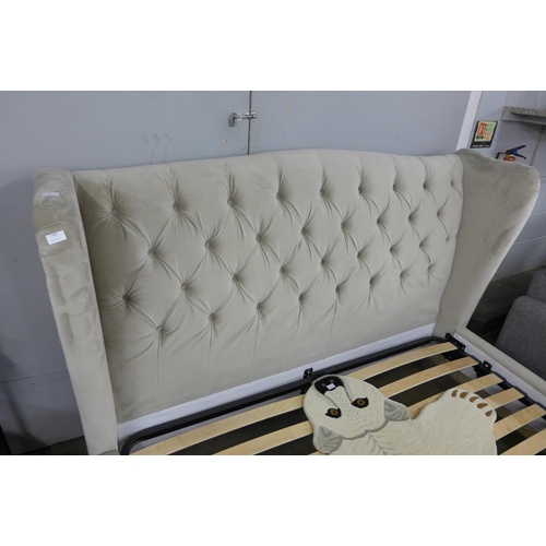 1488 - A mink velvet button back superking bed frame