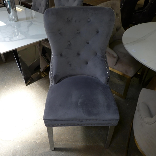 1499 - A 1.6m marble topped low dining table with chrome base and four Chelsea grey velvet dining chairs * ... 