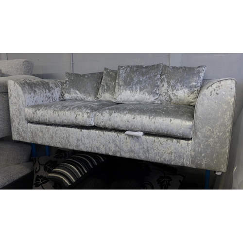 1622 - A silver crushed velvet 2.5 seater sofa