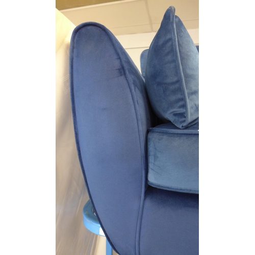 1995 - A Hoxton deep ocean blue velvet three seater sofa