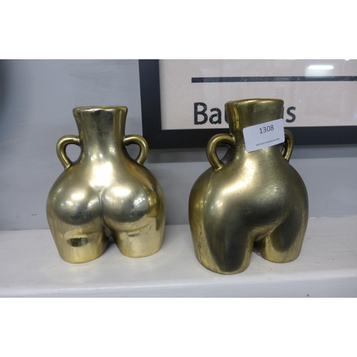 1311 - A pair of gold lady vases