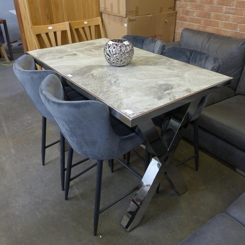 1320 - A Vanquish 1.3m bar table with a set of four Kos granite velvet bar stools * this lot is subject to ... 