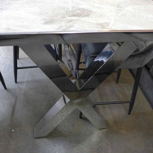 1320 - A Vanquish 1.3m bar table with a set of four Kos granite velvet bar stools * this lot is subject to ... 