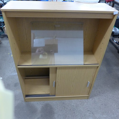 2287 - A wood/glass filing cabinet