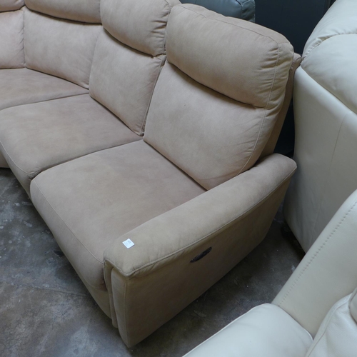 1400 - A tan upholstered electric reclining modular corner sofa, slight scuff to back