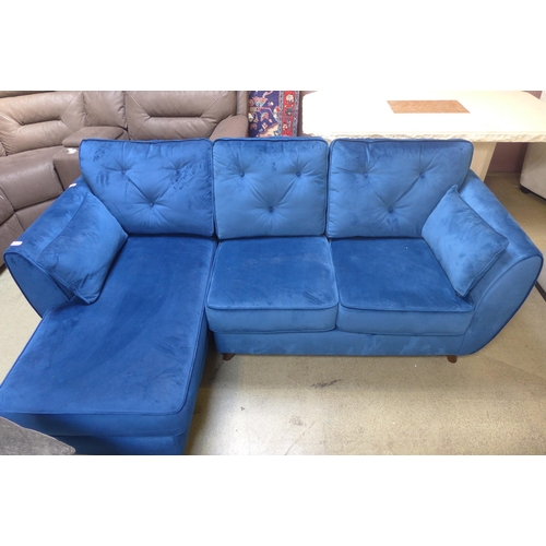 1437 - A Hoxton blue velvet three seater sofa/chaise