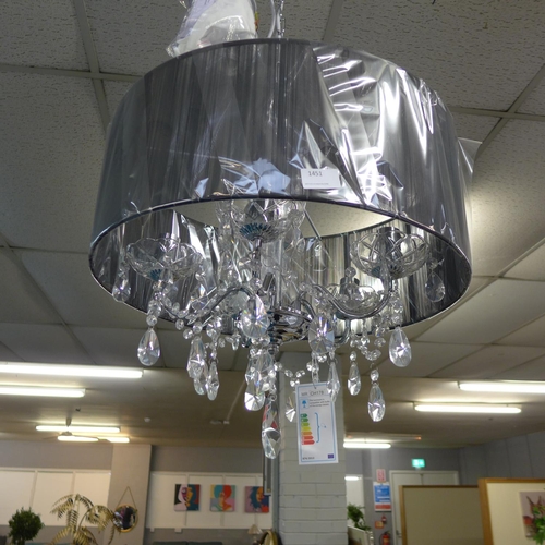 1452 - A chrome five arm chandelier with black shade