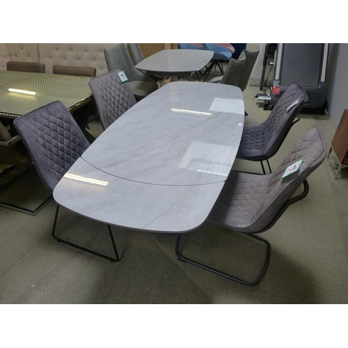 1455 - A 1.3m-1.8m marble topped extending dining table with a set of four Ralph graphite dining chairs * t... 