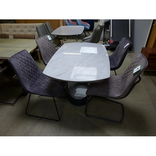 1455 - A 1.3m-1.8m marble topped extending dining table with a set of four Ralph graphite dining chairs * t... 