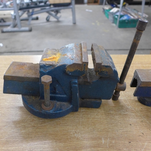 2010 - A Woden bench vice and one other vice