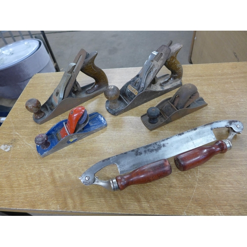 2013 - Four wood planes including two Stanley planes and a spoke shave