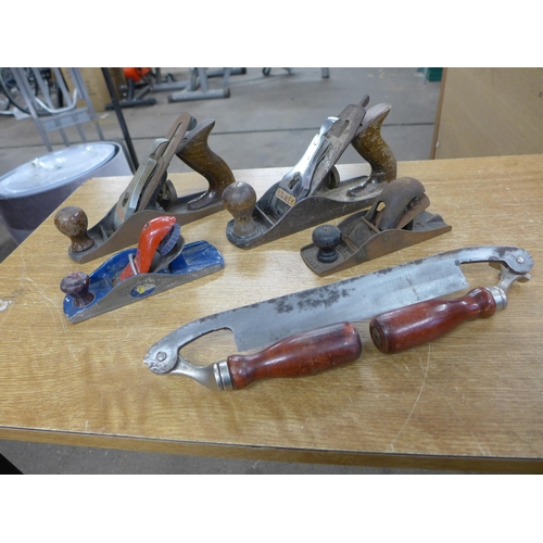 2013 - Four wood planes including two Stanley planes and a spoke shave