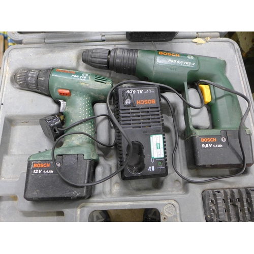 2028 - Four Bosch power tools -  all in cases. Includes a PSR120; PSB9-6VES2 and a PSB9-6VES2