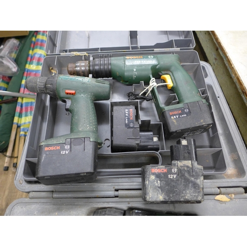 2028 - Four Bosch power tools -  all in cases. Includes a PSR120; PSB9-6VES2 and a PSB9-6VES2