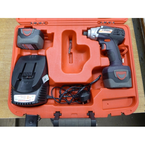 2031 - A Sparky GUR12 12v impact driver with two batteries and charger in case