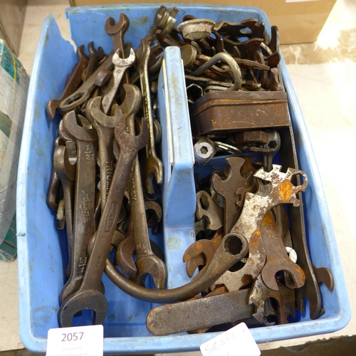 2057 - A box of imperial-sized open ended spanners