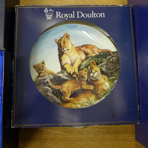 2084 - A Royal Doulton plate, a Bass glasses and a brandy decanter