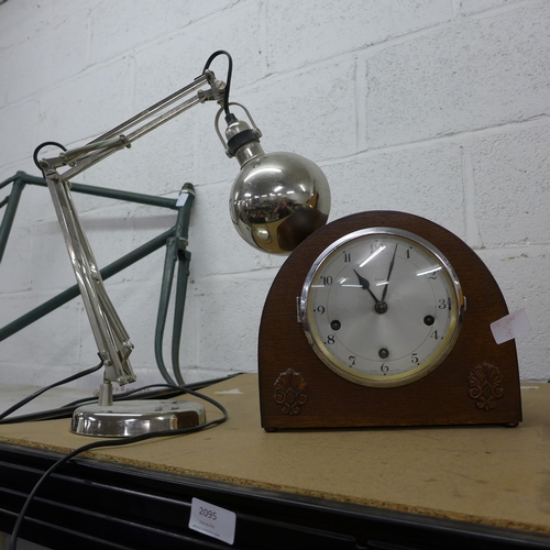 2095 - An Enfield wood cased mantel clock and a desk lamp