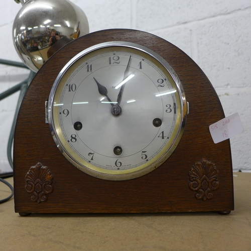 2095 - An Enfield wood cased mantel clock and a desk lamp