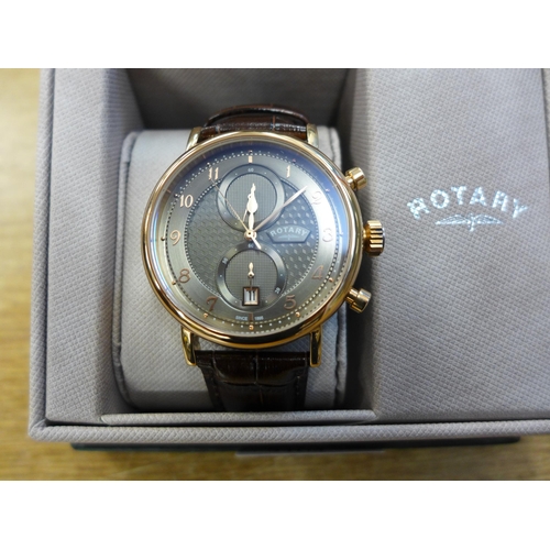 2104 - A Rotary brown multi dial wristwatch with leather crocodile strap * this lot is subject to VAT