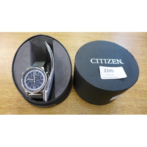 2105 - A Citizen M Eco Drive blue dial mesh wristwatch * this lot is subject to VAT