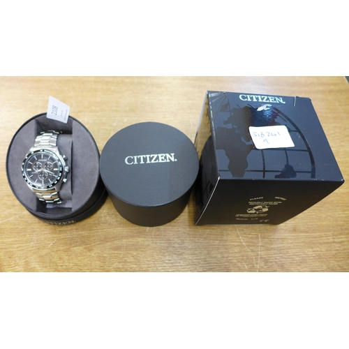 2108 - A Citizen M Eco Drive black IP chronograph wristwatch * this lot is subject to VAT