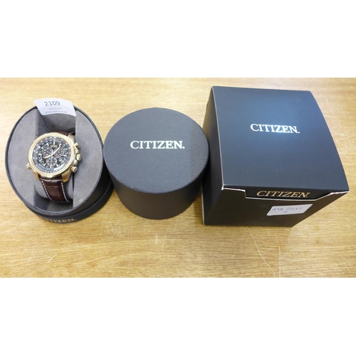 2109 - A Citizen men's Eco Perpetual wristwatch with brown strap * this lot is subject to VAT