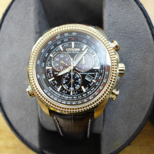 2109 - A Citizen men's Eco Perpetual wristwatch with brown strap * this lot is subject to VAT