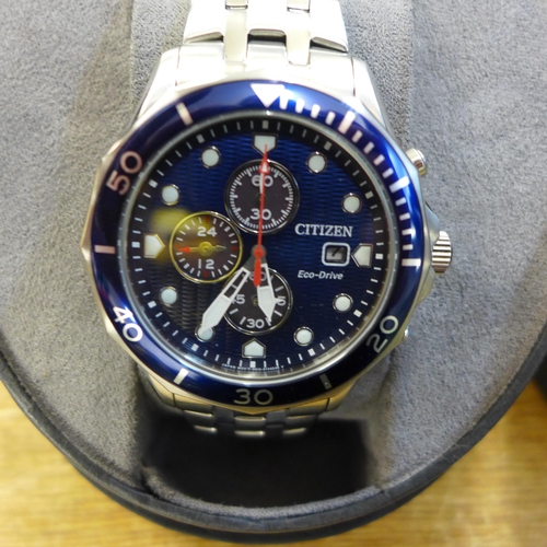 2112 - A Citizen M Ecodrive chrono wristwatch with blue dial * this lot is subject to VAT