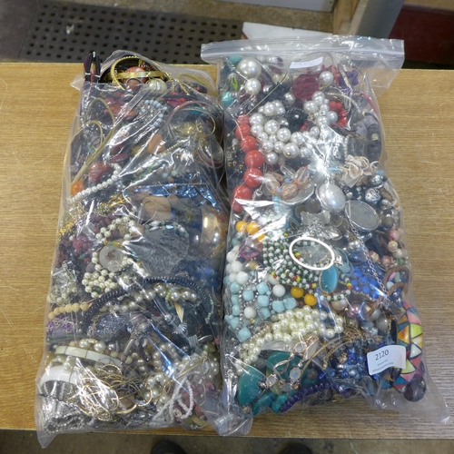 2120 - Two bags of costume jewellery