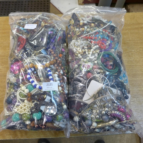 2121 - Two bags of costume jewellery