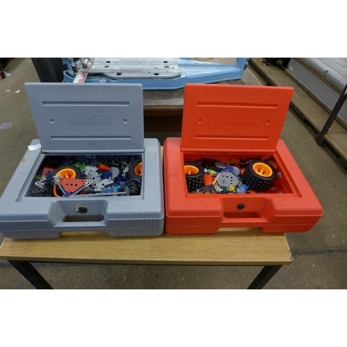 2138 - Two Red and Grey K'Nex Storage Tubs with quantity of K'Nex