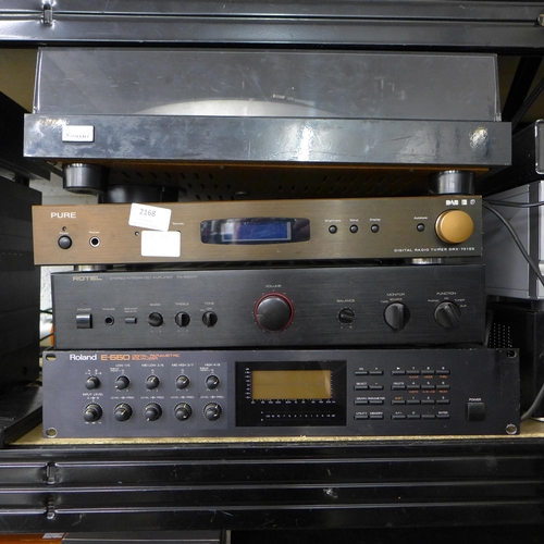 2168 - Stereo bundle: Sansui turntable, Pure DRX-701ES digital radio tuner, Rotel RA930AX stereo integrated... 