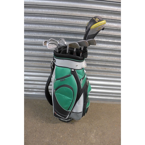 2208 - A Kasco Golf trolley bag with a full set of Mizuno Faldo irons (3-SW), Cobra S2 3 wood and a Ping Ey... 