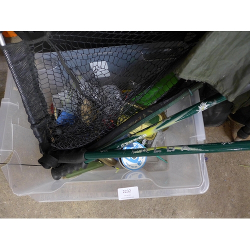 2232 - Fishing job lot - rods, reels, nets, tackle etc. (beach, fresh, trout)