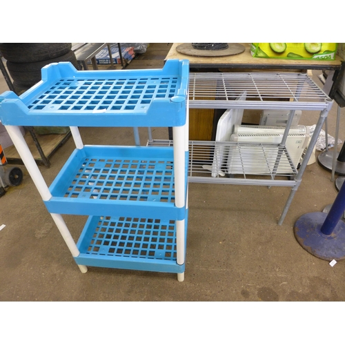 2271 - 2 Shelving units, one metal, one plastic