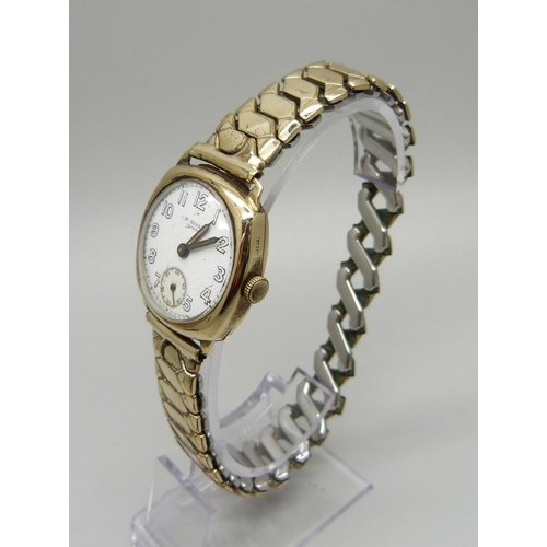 1000 - A 9ct gold Benson wristwatch, Birmingham 1920