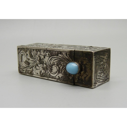 1002 - An engraved 925 silver and turquoise set lipstick  holder