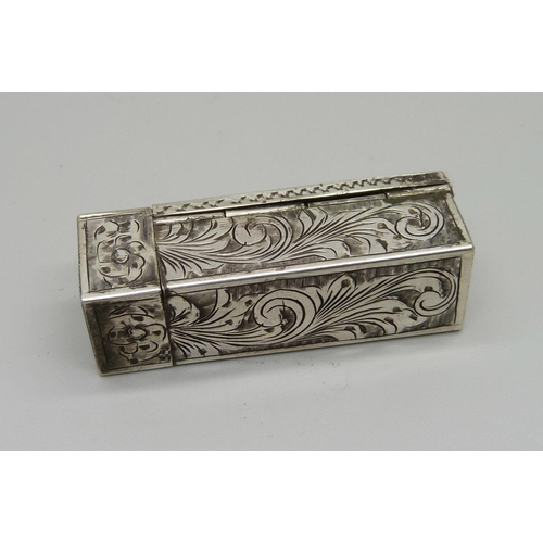 1002 - An engraved 925 silver and turquoise set lipstick  holder