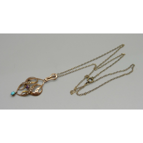 1003 - A 9ct gold Art Nouveau pendant