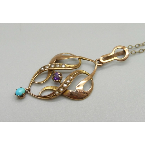 1003 - A 9ct gold Art Nouveau pendant