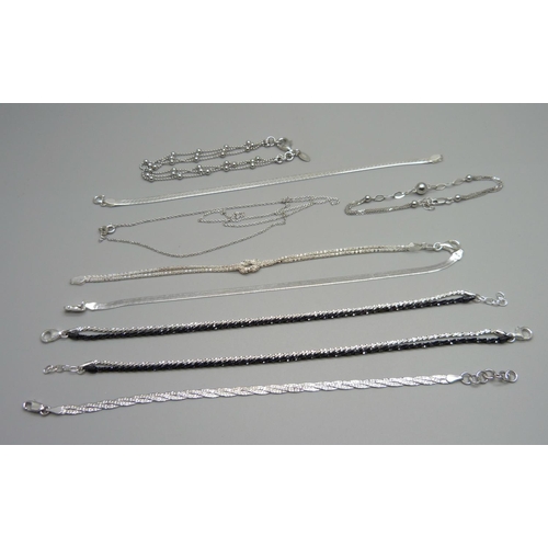 1009 - Eight assorted sterling silver bracelets and one other bracelet