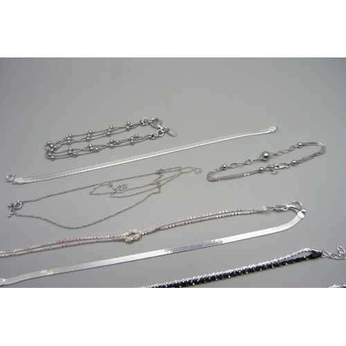 1009 - Eight assorted sterling silver bracelets and one other bracelet