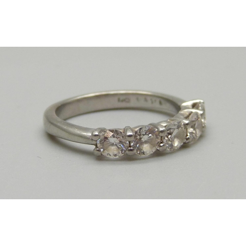 1014 - A platinum and five stone diamond ring, 4.3g, K