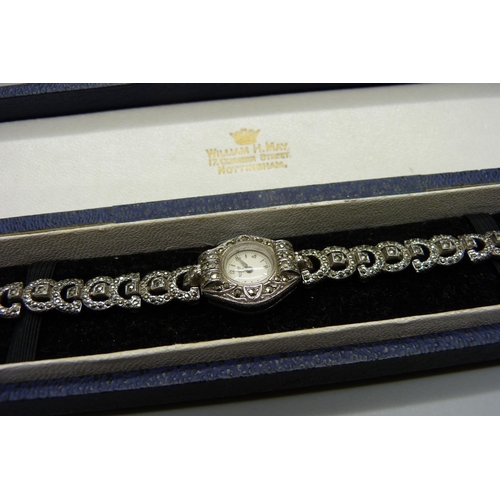 1020 - A lady's Rotary marcasite cocktail wristwatch