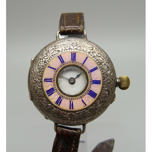 1021 - A silver and enamel wristwatch, 35mm