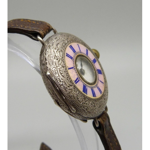 1021 - A silver and enamel wristwatch, 35mm